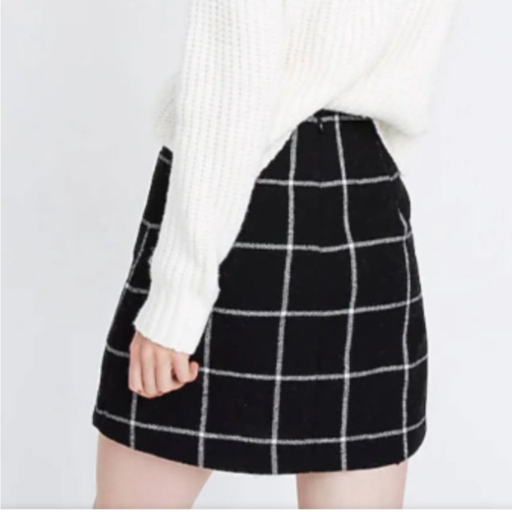 Madewell Museum wool black plaid mini skirt size 2